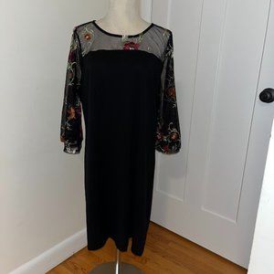 Nina Leonard Trapeze Dress with Embroidery